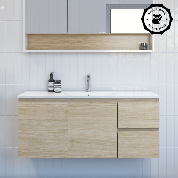 Timberline Nevada 1200mm Wall Hung Vanity - Elegant Oak - NEVV1200CAPHW