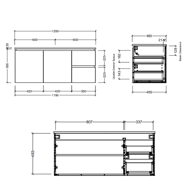 Timberline Nevada 1200mm Wall Hung Vanity - Elegant Oak - NEVV1200CAPHW