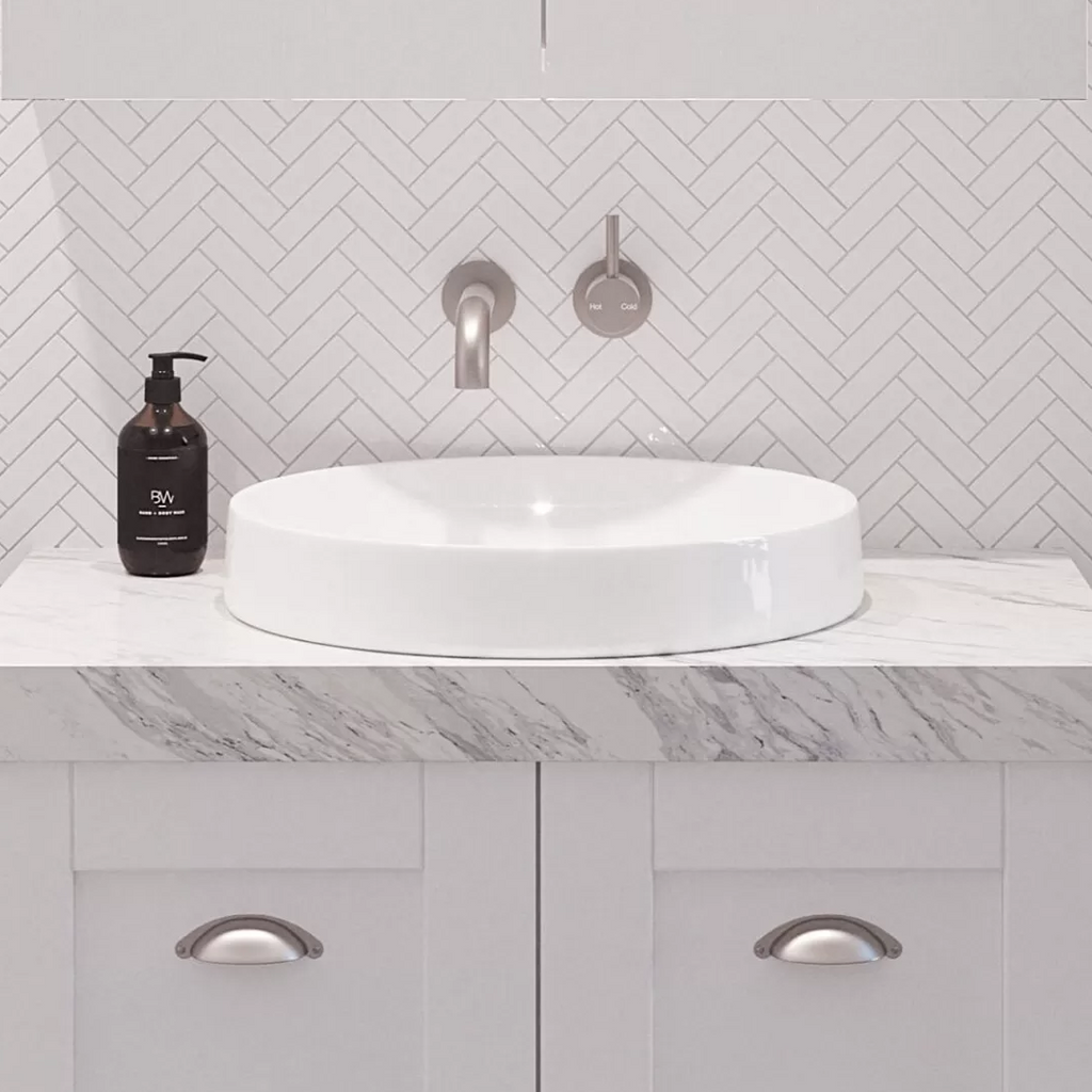 Timberline Raked Basin Timberline Radius Inset Basin - Gloss White - RADBS400WGS – Cass Brothers