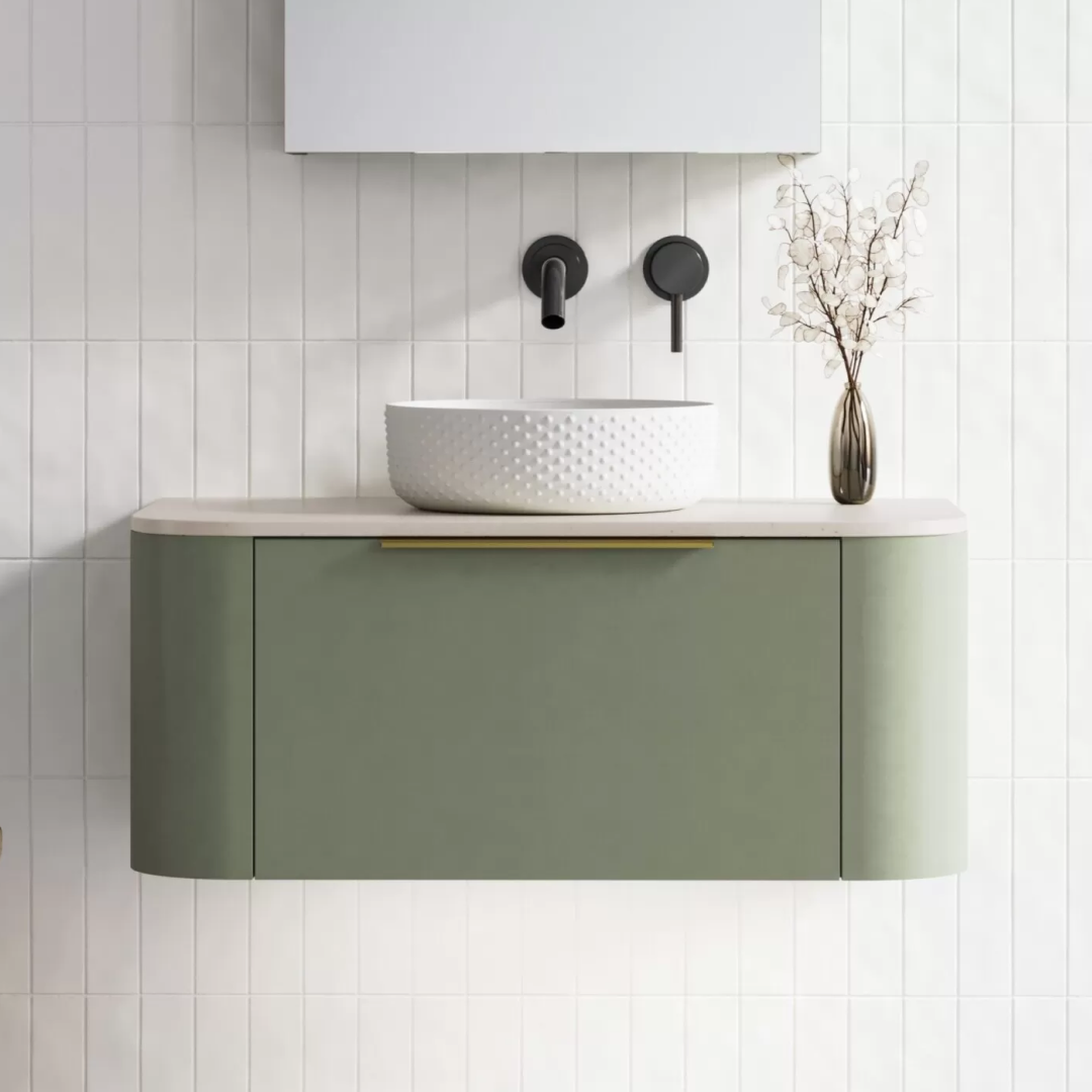 Timberline Santos 900mm Wall Hung Vanity - Canvas Mist SilkSurface Top - SANV900CSSAW