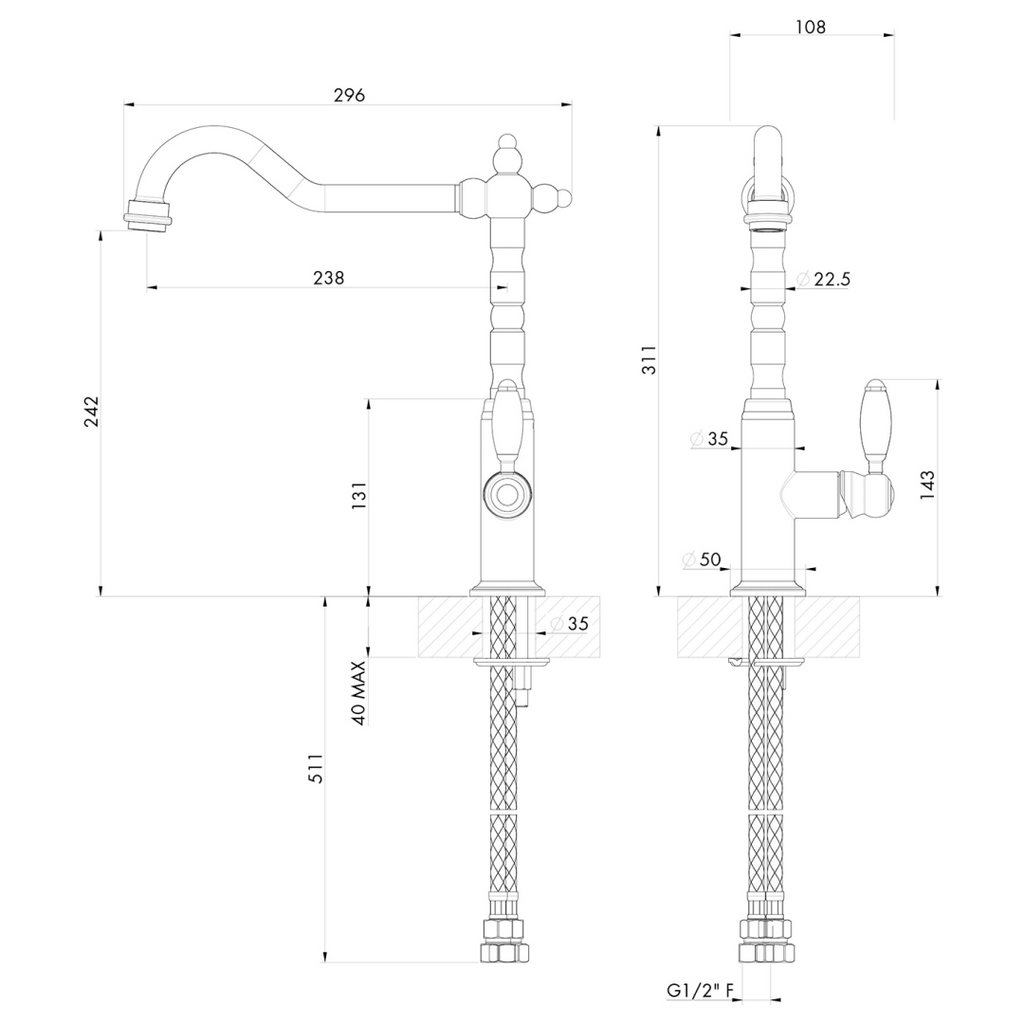 Turner Hastings Providence Single Mixer - Brushed Brass - PR406SM-BB