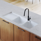 Turner Hastings 1160 Double Bowl Inset Fireclay Sink w/Right Hand Drainer - Gloss White