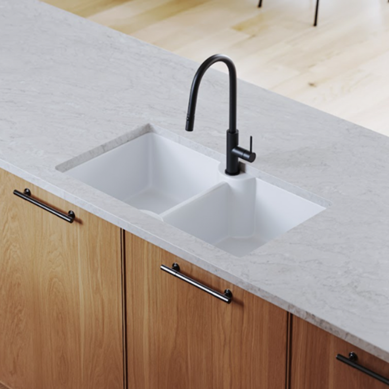 Turner Hastings Cuisine 86 x 50 Fireclay Double Bowl Sink 1TH - Gloss White