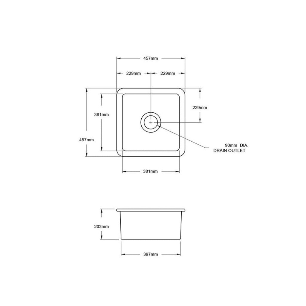 Turner Hastings Cuisine 46x46 Inset - Undermount Fine Fireclay Sink - CU46FS