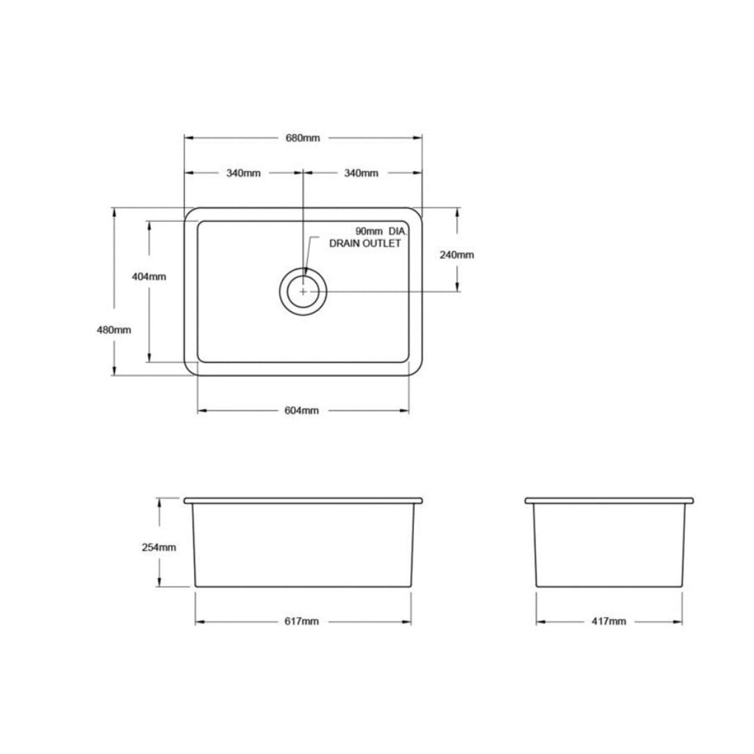 Turner Hastings Cuisine 68 x 48 Fine Fireclay Sink - Matte Black - CU68FS-MB