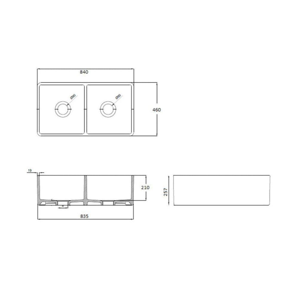 Turner Hastings NOVI 85x46 Sink - Ribbed Front - NO85FS