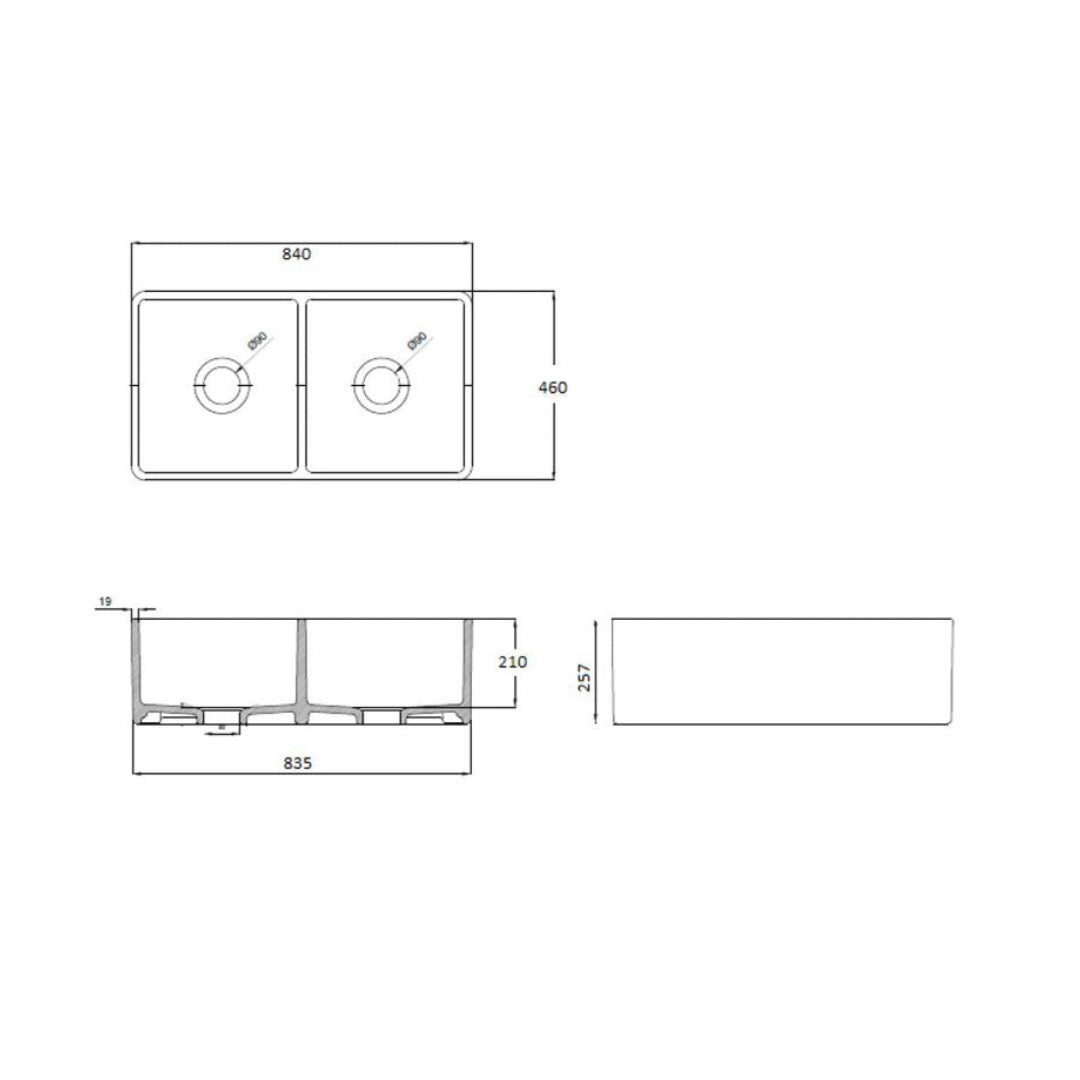 Turner Hastings NOVI 85x46 Sink - Ribbed Front - NO85FS
