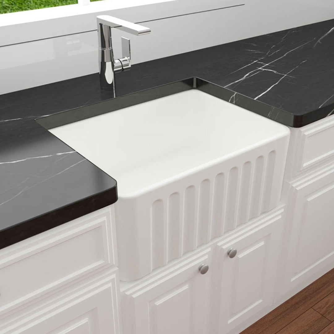 Turner Hastings Novi 60 x 46 Fine Fireclay Butler Sink Matte White - Flat/Ribbed - NO603FS-MW