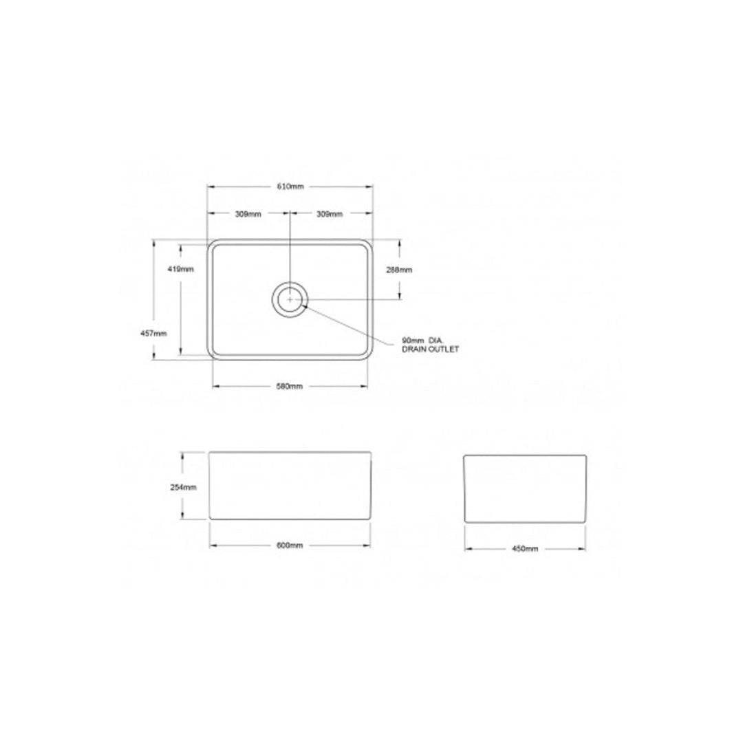 Turner Hastings Novi 60 x 46 Fine Fireclay Butler Sink Matte Black - NO60FS-MB