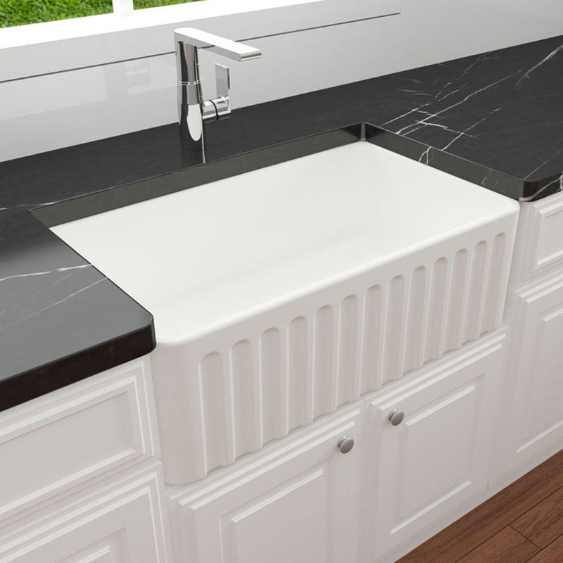 Turner Hastings Novi 75 x 46 Fine Fireclay Butler Sink - Matte White - Ribbed Front