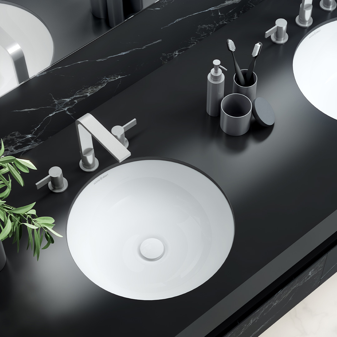 Victoria + Albert Kaali 48 Under Counter Basin with Overflow - QuarryCast Gloss White UB-KAA-48-IO