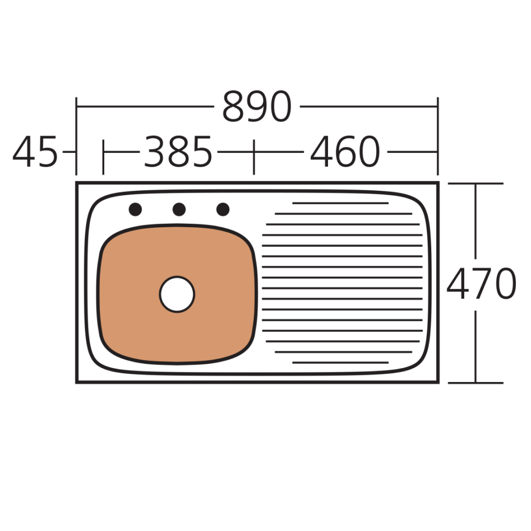 Oliveri Ultraform Single Bowl Left Hand Sink with Drainer - 1 Tap Hole UF01 - UF01 1TH