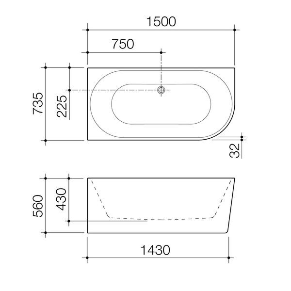 Caroma Urbane II 1500 Back to Corner Bath (No Overflow) - Left Hand Side Gloss White