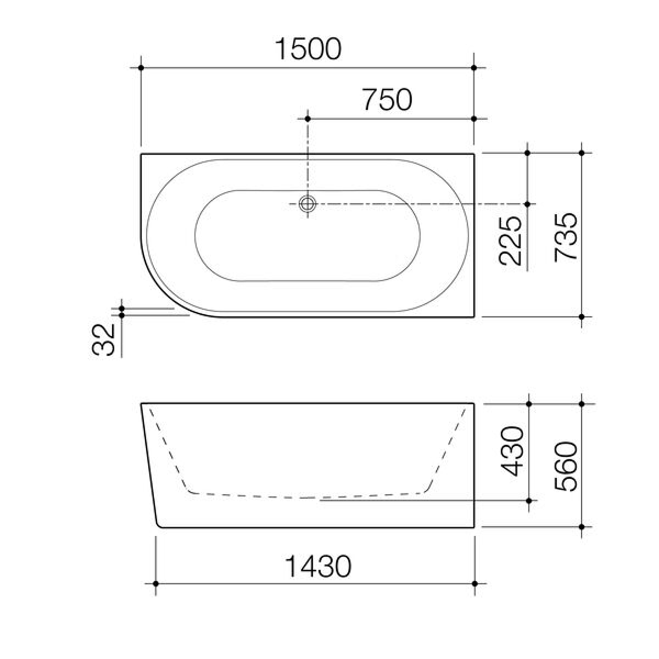 Caroma Urbane II 1500 Back to Corner Bath (No Overflow) - Right Hand Side Gloss White