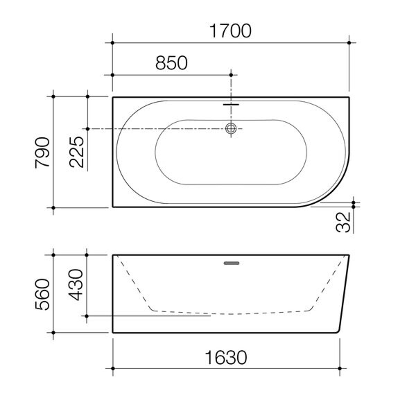Caroma Urbane II 1700 Back to Corner Bath (Includes Overflow) - Left Hand Side Gloss White