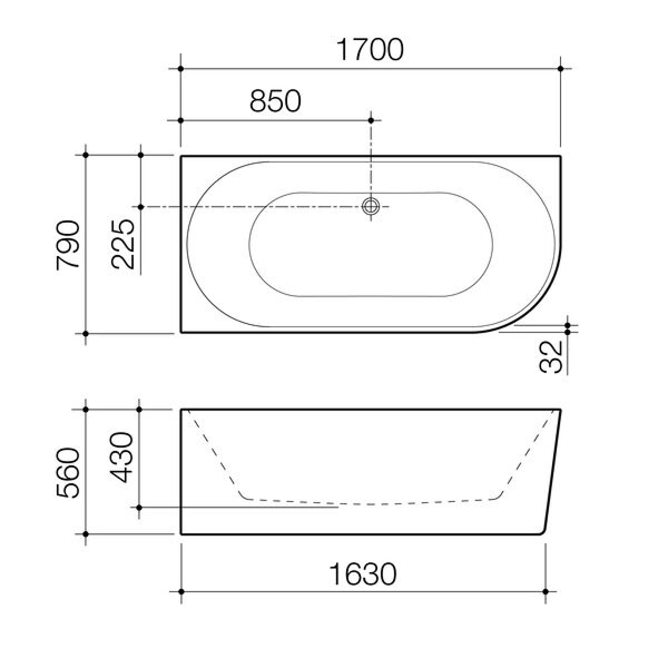 Caroma Urbane II 1700 Back to Corner Bath (No Overflow) - Left Hand Side Gloss White