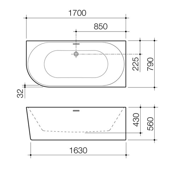 Caroma Urbane II 1700 Back to Corner Bath (Includes Overflow) - Right Hand Side Gloss White