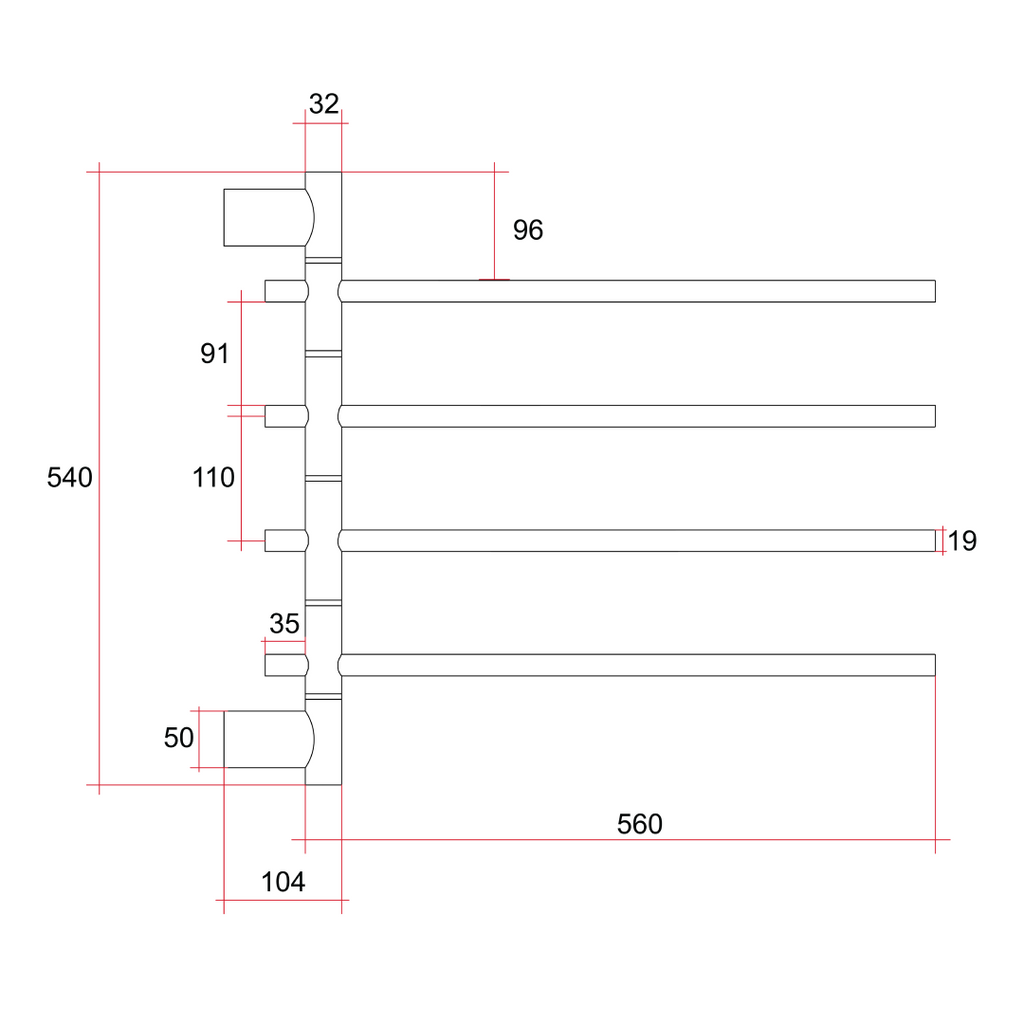 Thermorail USV41 4 Bar Non-Heated Swivel Towel Rail - Polished Stainless Steel
