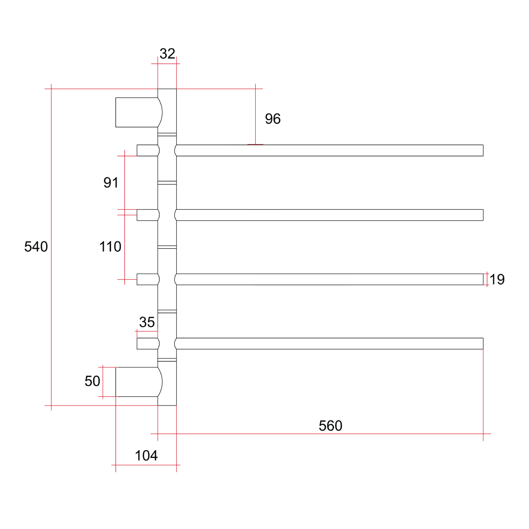 Thermorail USV41 4 Bar Non-Heated Swivel Towel Rail - Polished Stainless Steel