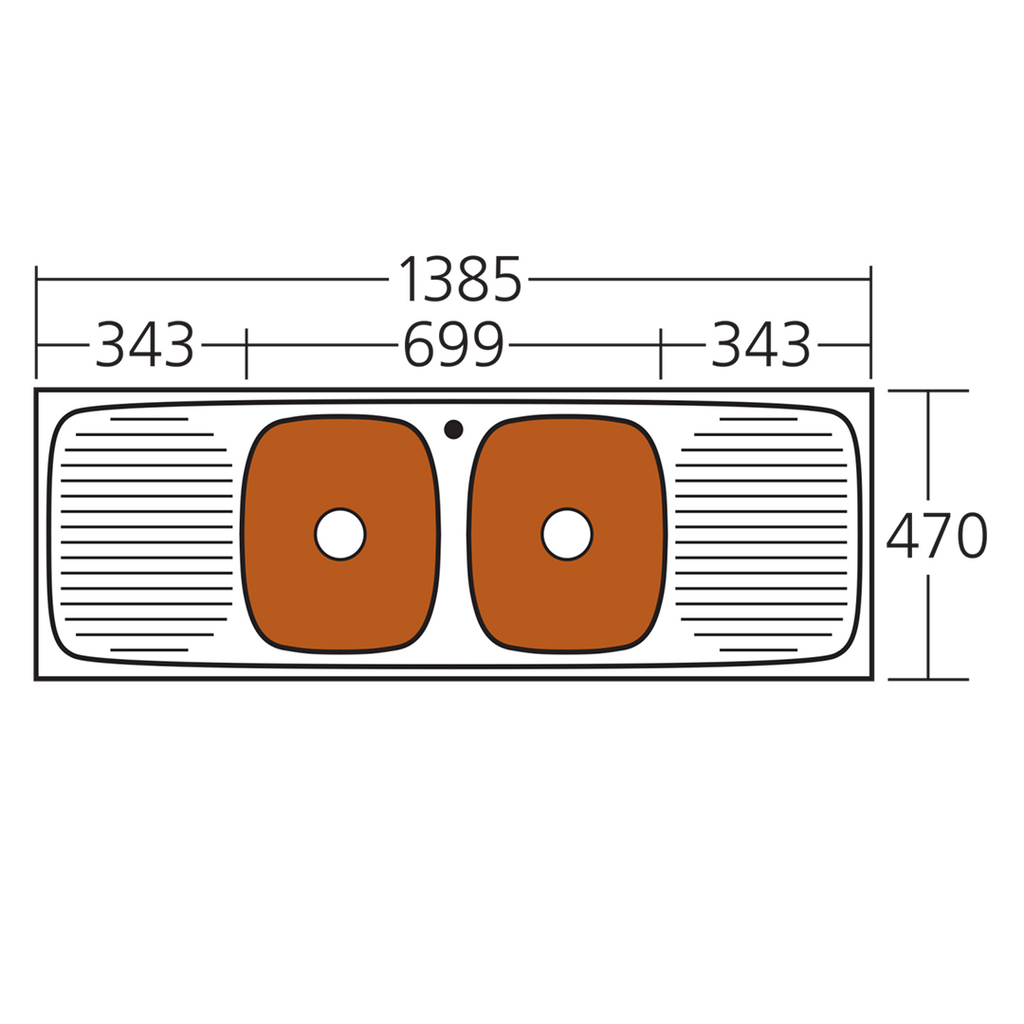Oliveri Ultraform Double Bowl Sink with Double Drainer - 1 Tap Hole UF13D - UF13D 1TH