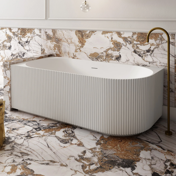 Cassa Design V-Groove 1700mm Left Hand Corner Acrylic Back to Wall Bath Includes Overflow - Matte White