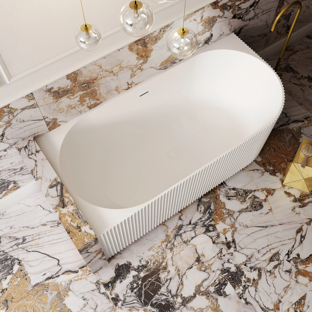 Cassa Design V-Groove 1700mm Left Hand Corner Acrylic Back to Wall Bath Includes Overflow - Matte White - BT-VG1700L