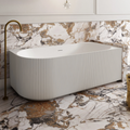 Cassa Design V-Groove 1500mm Right Hand Corner Acrylic Back to Wall Bath Includes Overflow - Matte White - BT-VG1500R