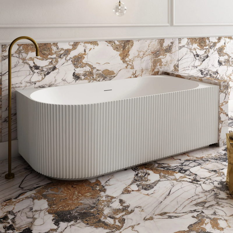 Cassa Design V-Groove 1700mm Right Hand Corner Acrylic Back to Wall Bath Includes Overflow - Matte White