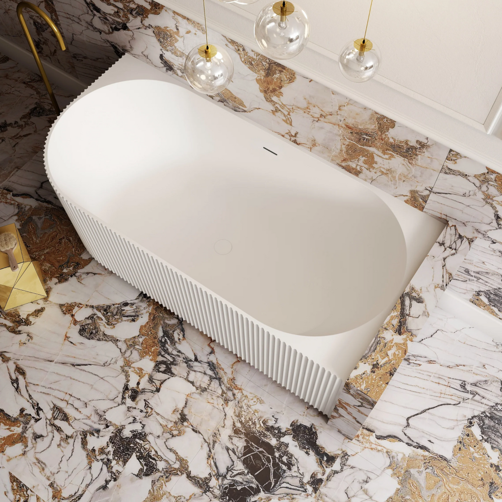 Cassa Design V-Groove 1500mm Right Hand Corner Acrylic Back to Wall Bath Includes Overflow - Matte White - BT-VG1500R