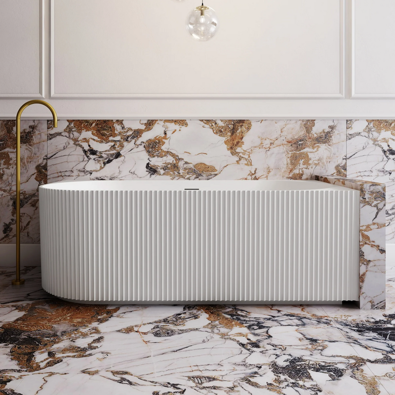 Cassa Design V-Groove 1700mm Right Hand Corner Acrylic Back to Wall Bath Includes Overflow - Matte White