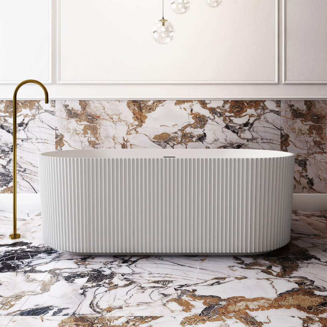 Cassa Design V-Groove 1500mm Freestanding Round Acrylic Bath Includes Overflow - Matte White - BT-VG1500