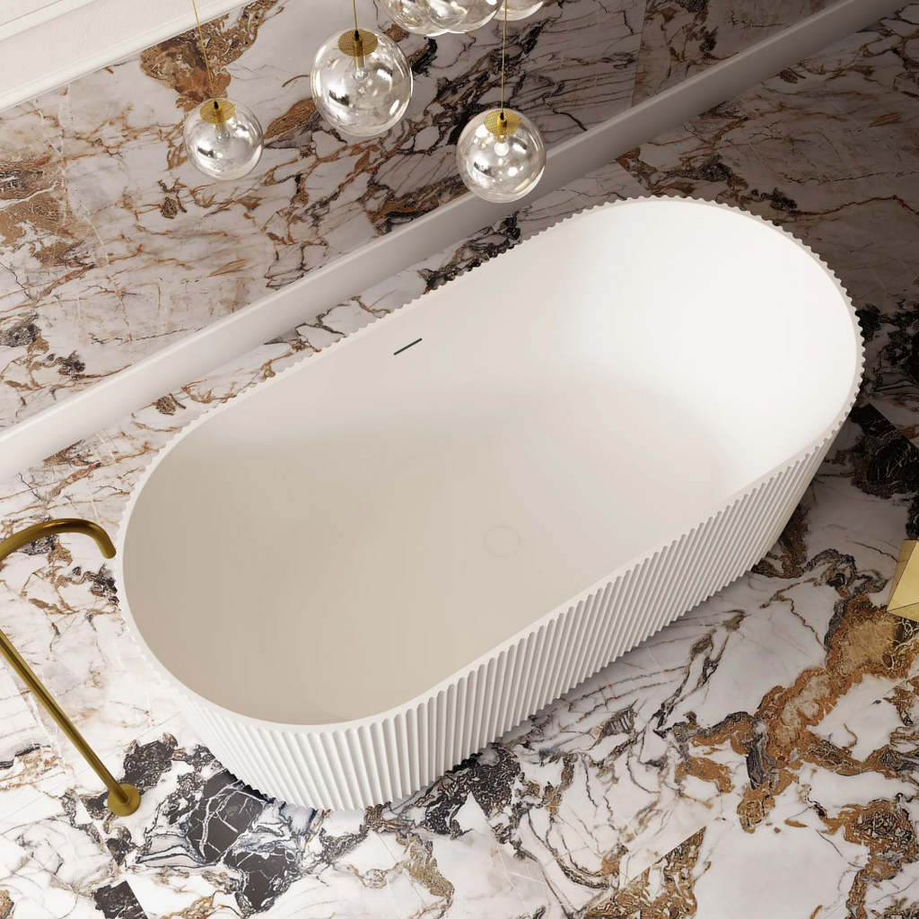 Cassa Design V-Groove 1500mm Freestanding Round Acrylic Bath Includes Overflow - Matte White - BT-VG1500