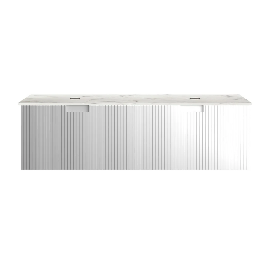 Parisi Riga Venti 1400mm Wall Hung Matte White Double Basin Vanity Cabinet - Engineered Stone Top - V-RG-1400-MW-20C