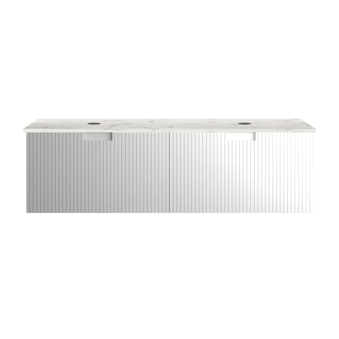 Parisi Riga Venti 1400mm Wall Hung Matte White Double Basin Vanity Cabinet - Engineered Stone Top - V-RG-1400-MW-20C