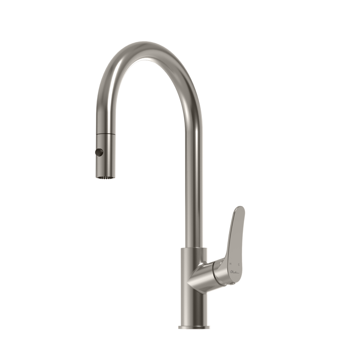 Oliveri Verona Pull-Out Gooseneck Spray Mixer - LF Brushed Nickel - VA306502BN-P