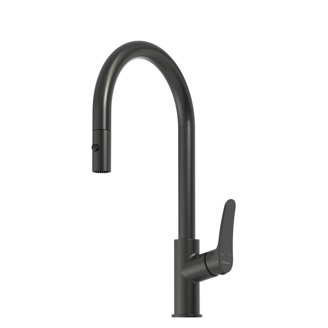 Oliveri Verona Pull-Out Gooseneck Spray Mixer - LF Gunmetal - VA306505GM-P