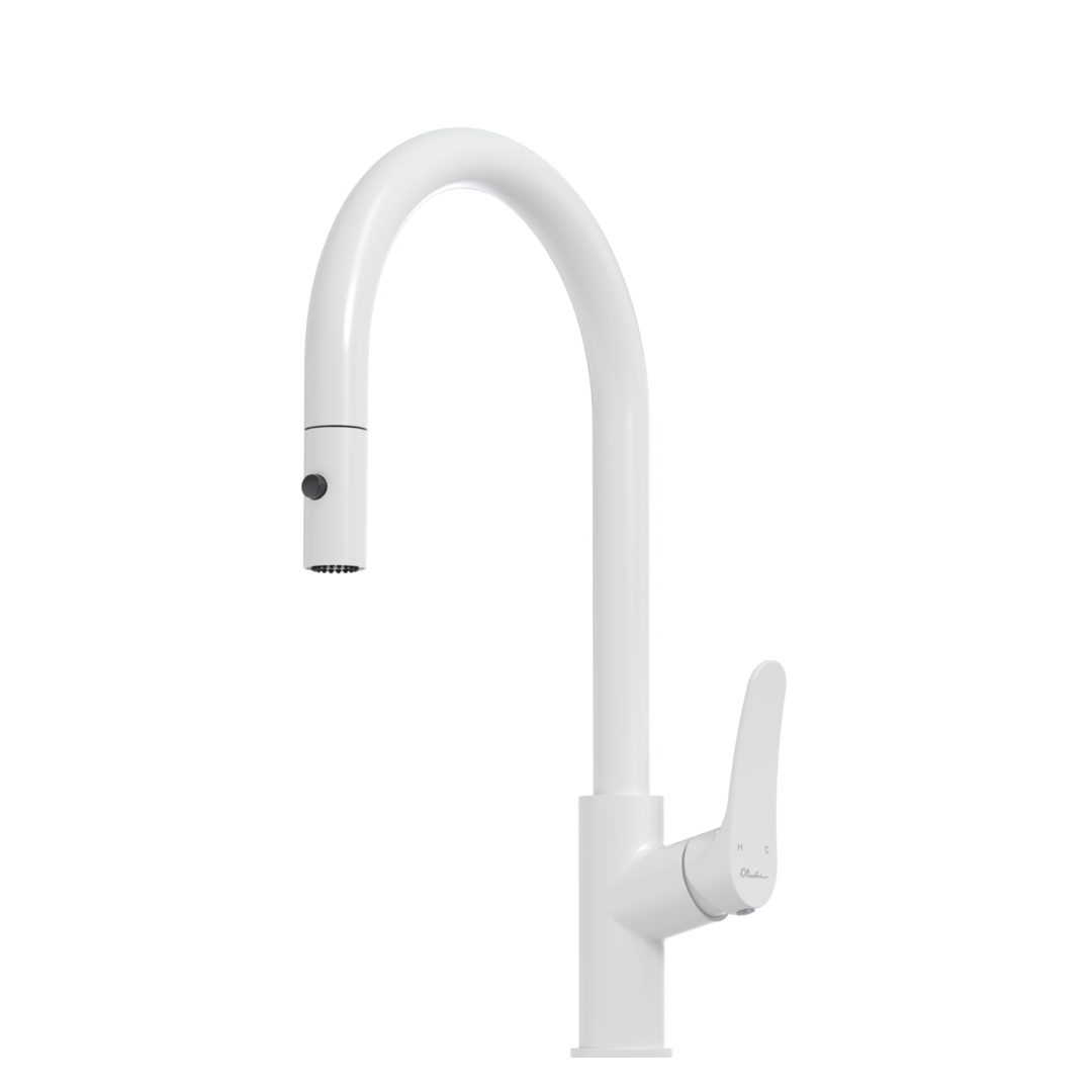 Oliveri Verona Pull-Out Gooseneck Spray Mixer - LF White - VA306507WH-P