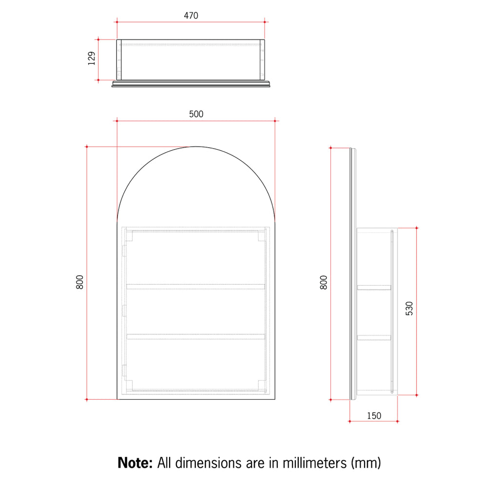 Thermogroup VC5080B Arch Black Mirror Cabinet