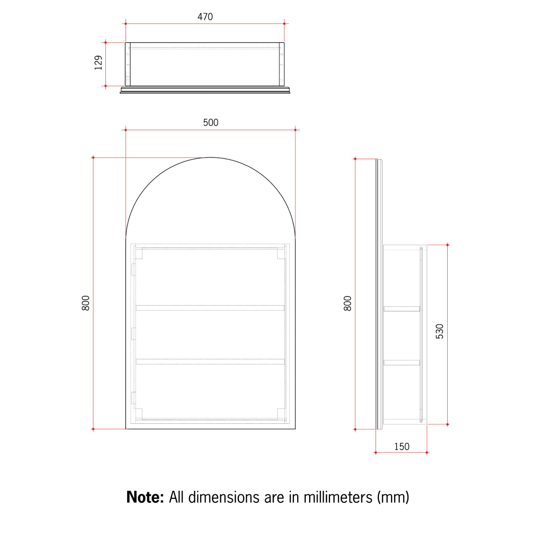 Thermogroup VC5080B Arch Black Mirror Cabinet