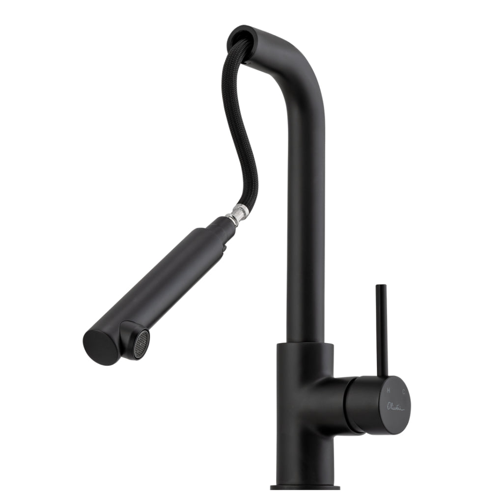 Oliveri Venice Pull-Out Right Angle Sink Mixer - Matte Black - VE570FMB-P