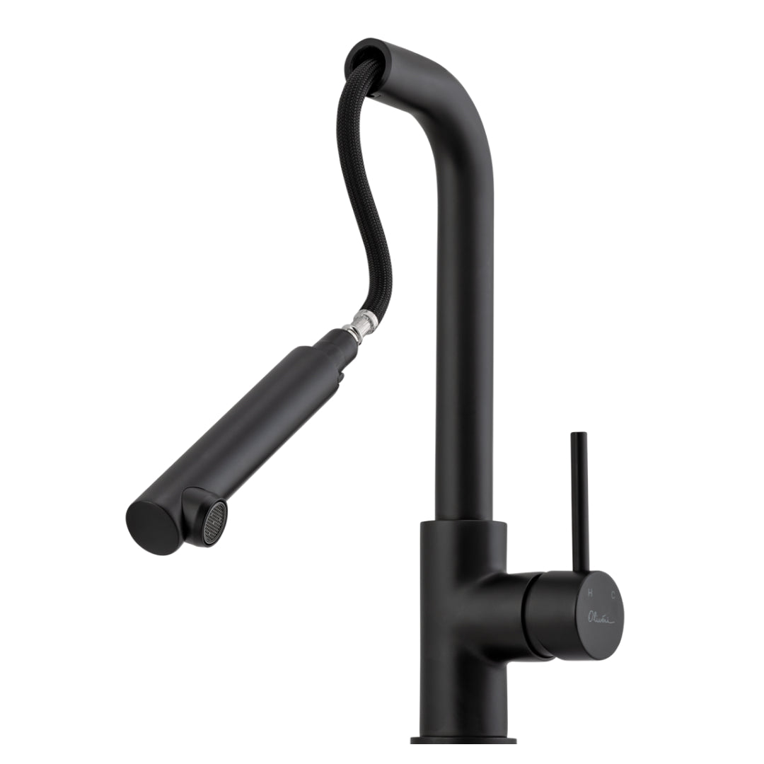 Oliveri Venice Pull-Out Right Angle Sink Mixer - Matte Black - VE570FMB-P