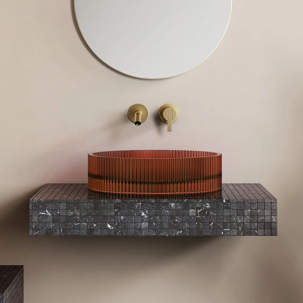 Cassa Wow V-Groove Translucency Round Above Counter Basin - Amber Brown - VG363610AB