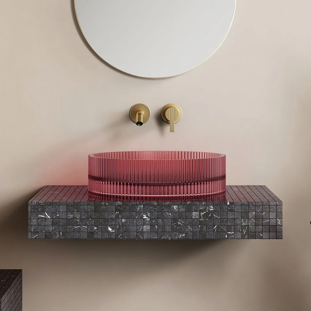 Cassa Wow V-Groove Translucency Round Above Counter Basin - Faint Pink - VG363610FP