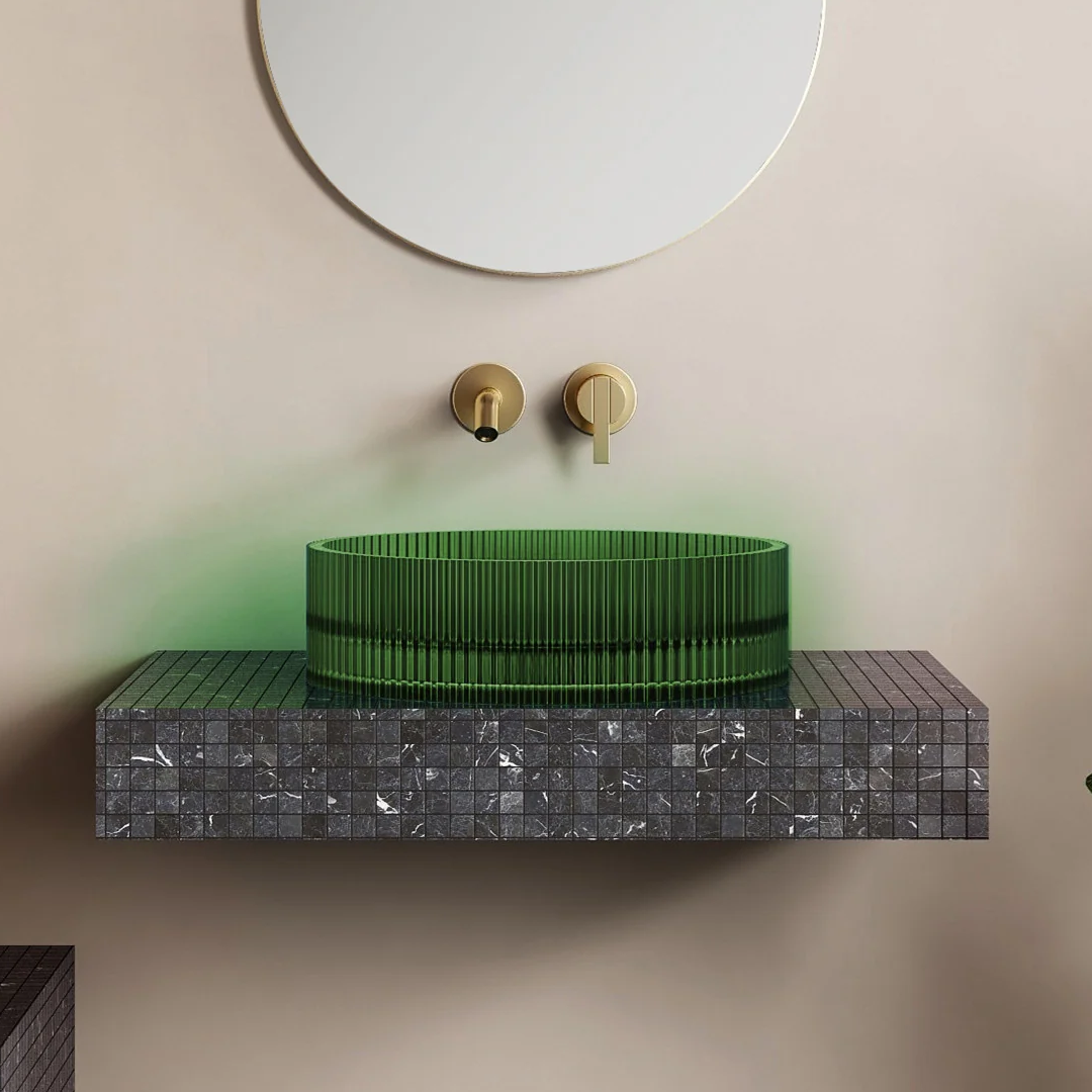 Cassa Wow V-Groove Translucency Round Above Counter Basin - Emerald Green - VG363610EG