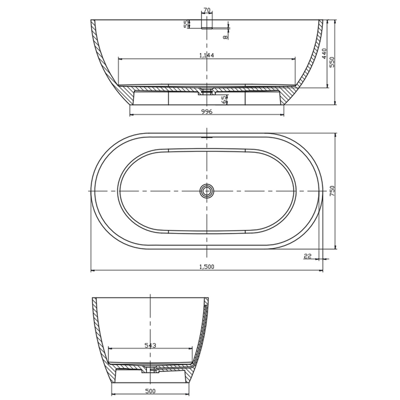Studio Bagno Vita 1500 Freestanding Bath (Includes Overflow) - Satin White