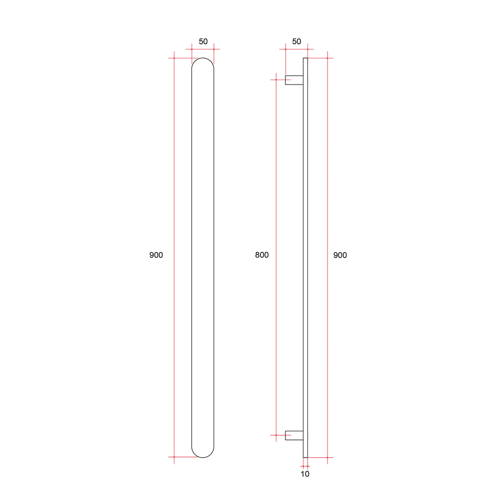 Thermorail 12V Flat/Pill Vertical Bar 900mm - VP900BB Brushed Brass