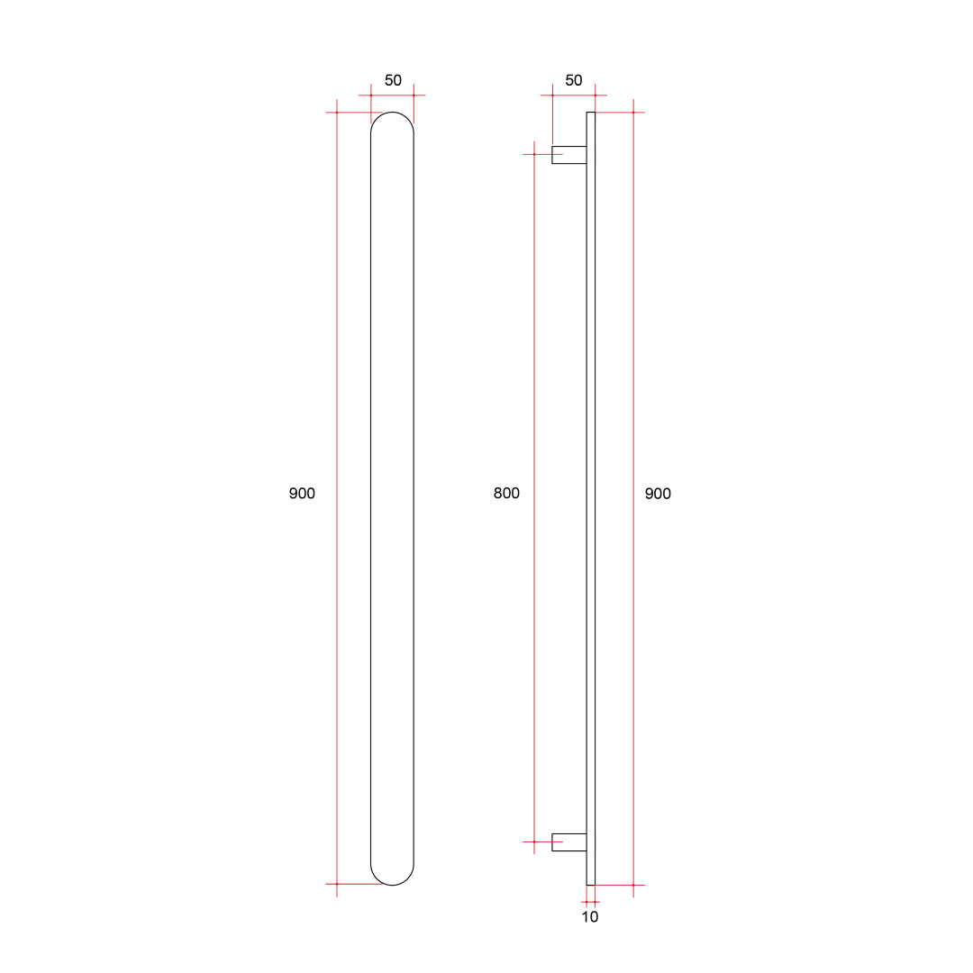 Thermorail 12V Flat/Pill Vertical Bar 900mm - VP900BB Brushed Brass