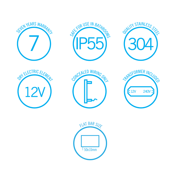 Thermorail 12V Flat Pill 900 Vertical Single Heated Towel Rail - VP900B Matte Black
