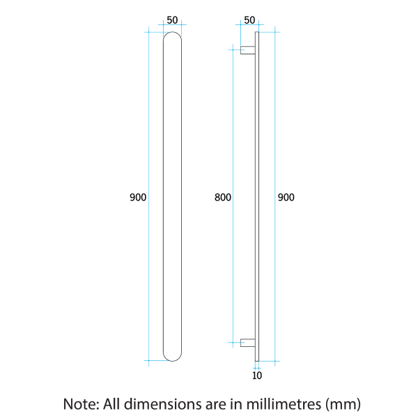 Thermorail 12V Flat Pill 900 Vertical Single Heated Towel Rail - VP900 Polished Stainless Steel