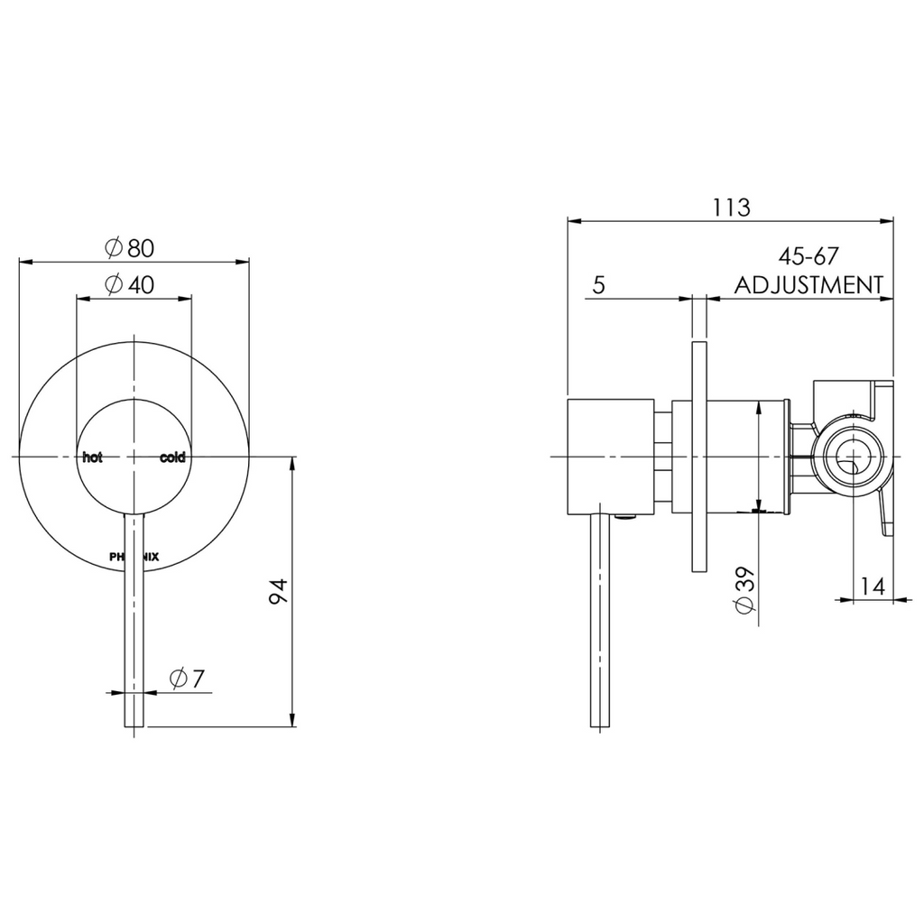 Phoenix Vivid Slimline SwitchMix Wall / Shower Mixer (Includes In-Wall Body) - LF Chrome - VS2800-00-1